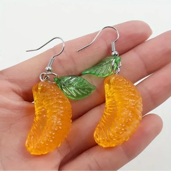 1pair Orange Slice Resin Drop Dangle Earrings Creative Fruit Pendant Earrings - Picture 9 of 10
